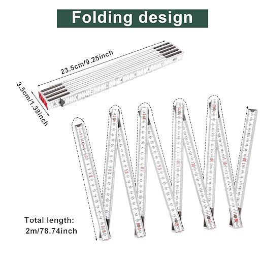 Portable 10-Fold Oil Tank Gauge Measuring Stick 78" (2m), Durable Wooden Fuel Tank Dipstick Folding Stick Ruler for Checking Accurate Fuel Level (White)