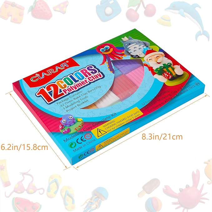 CiaraQ Polymer Clay Kit, Mini Modeling Clay Set for Kids/Beginners/Artist, 12 Colors