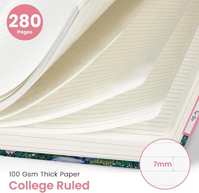 Large Spiral Lined Notebooks for Work with Removable Dividers & Tabs, 8.5"x11" Pretty Hardcover 5 Subject Notebook Journal for Women, College Ruled, for Study & Office, 280 Pages, Lavender Horizon