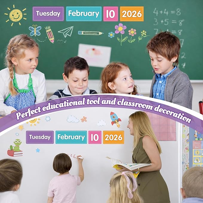 Colorful Magnetic Classroom Calendar for Whiteboard - 63 PCS Calendar Magnets Set with 2 Storage Boxes for Classroom & Home Decor