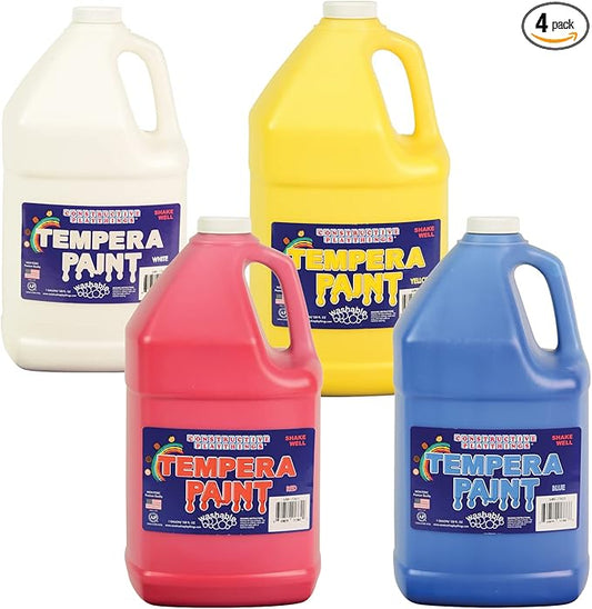 Constructive Playthings Washable Tempera Paint for Kids, Classroom Painting Supplies, Set of 4 Gallons, Primary Colors