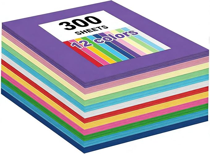 300 Sheets Construction Paper Assorted Colors for Art Craft Drawing 12"x 17.3", 80gsm Colored Craft Paper Medium Weight for Arts Party Decoration