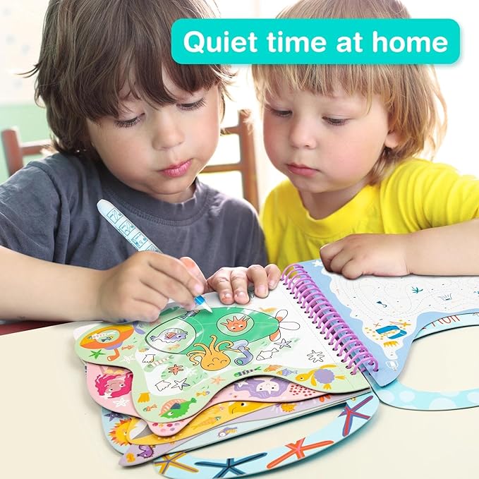 Avenir Reusable Water Coloring Book for Toddlers 3-5 – Mess-Free Paint-with-Water Travel Toy Airplane Activities Road Trip Quiet Book, Water-Reveal Activity Pad, 3-in-1 Creative Set