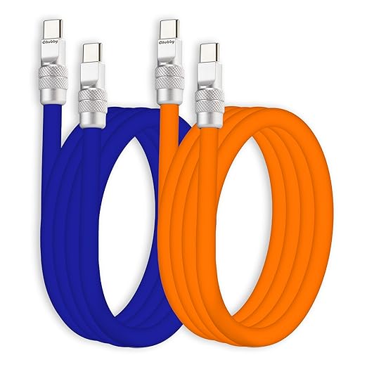 chubbycable Couple Chubby 2 Pack 240W USB C Cable Extra Thick Silicone Fast Charging Cable Compatible with iPhone 17-15 Series iPad Galaxy Series, Dark Blue+Orange, Type-C to Type-C, 4.9FT