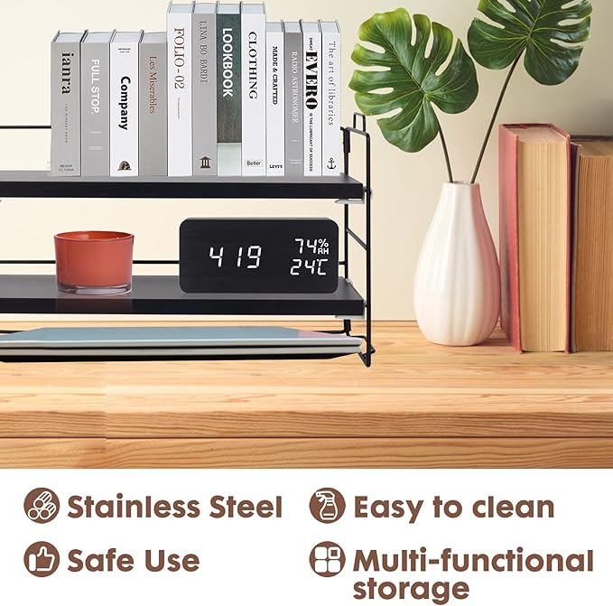 ShellKingdom Desk Shelf Organizer, 2 Tier Desktop Shelves, Adjustable Bookshelf Storage Rack and Office Cubicle Decor for Tabletop, School, Office, Dorm Organization (Black)