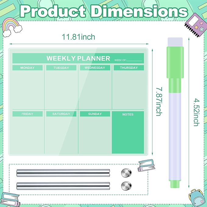 Desktop Acrylic Weekly Planner Board Acrylic Calendar Dry Erase Board with Stand to Do List Planner Boards with Daily Schedule and Markers for Family Home Office(Sage Green)