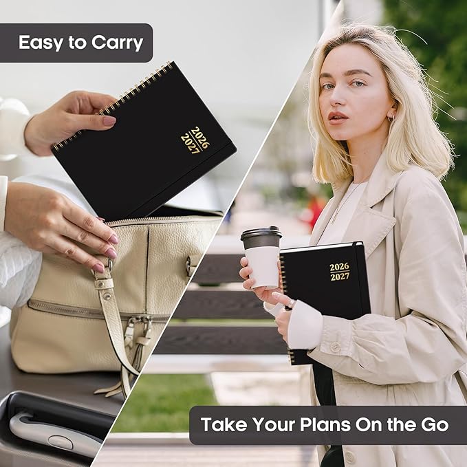 Academic Planner 2026-2027, Weekly and Monthly Calendar Planner Book, July 2026 – June 2027, Hardcover Organizer with Tabs, Perfect for Teachers, Students, Women & Men, A5 (6.4" x 8.5") - Black