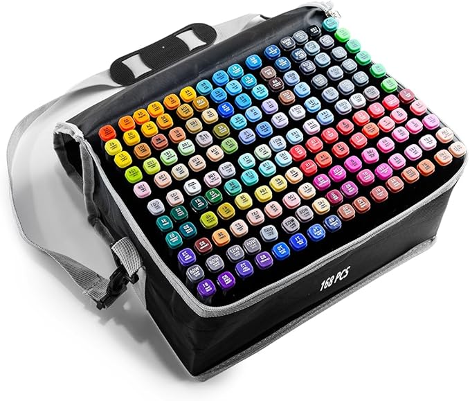 CREATSPARK Alcohol Markers 168 Colors with Base Dual Tip Art Drawing Markers for Anime Sketch Illustrations - Refillable