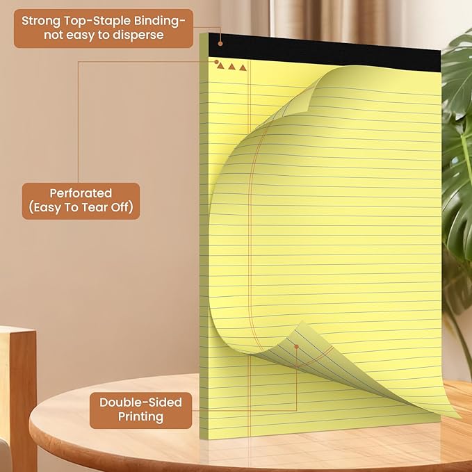 12Packs Legal Pads 8.5 x 11 Inch, 50Sheets/Pack, College Ruled & Perforated Yellow Writing Pads, Pads of Paper 8.5 x 11, Lined Note Pads with Sturdy Backing for Office, Business & School Supplies