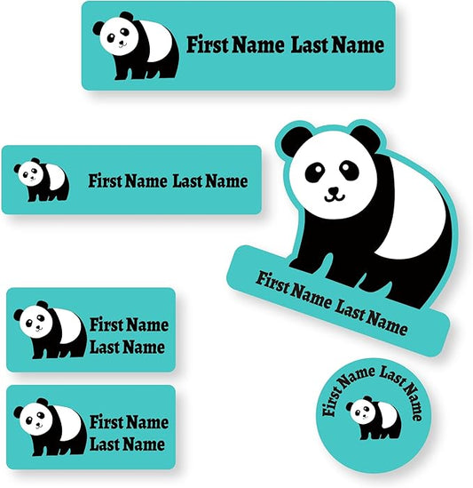 Personalized Kids Name Labels – Waterproof Custom Stickers for Daycare & School, 117 Pack, Dishwasher & Laundry Safe (Panda - Blue)