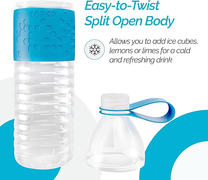 Copco Hydra 20 oz Water Bottle with Carrying Loop – Leak Proof, BPA Free Tritan, Dishwasher Safe, Twist-Open Body, Non-Slip Silicone Grip, Ideal for Gym, Travel & Office Use (Light Blue)
