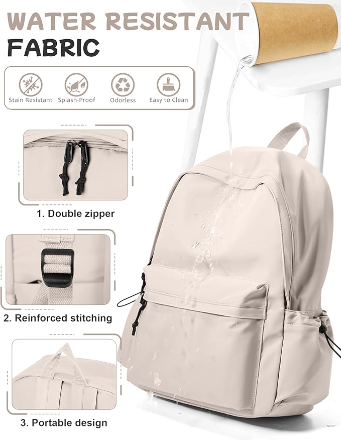 SEAFEW Off White Backpack for Girls Women Waterproof High School Book Bag Cute Backpack for Men Teens Boys, Lightweight Simple Middle School Back Pack Daypack