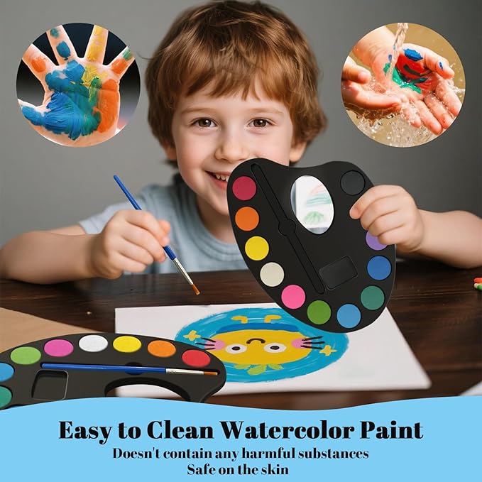 OSIMIG 48 Pack Watercolor Paint Set Bulk, with 12 Vibrant Colors and 48 Brushes, Washable Water Color Paint Sets for Adults, Valentines Day Gifts for Kid, Valentines Party Favors, School Classroom Supplies
