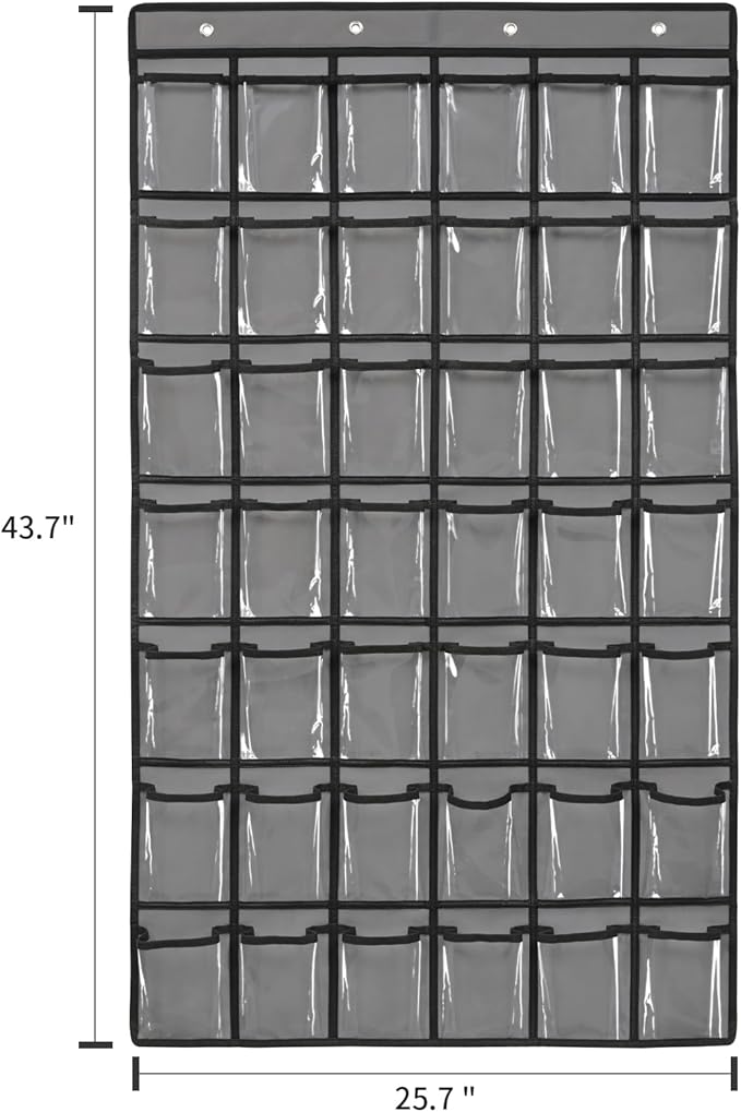 SAVERHO 42 Pocket Classroom Pocket Chart for Cell Phones and Calculator,Clear Cellphone Pocket Chart for Classroom with Number Sticker and hooks (Grey-42 Pockets)