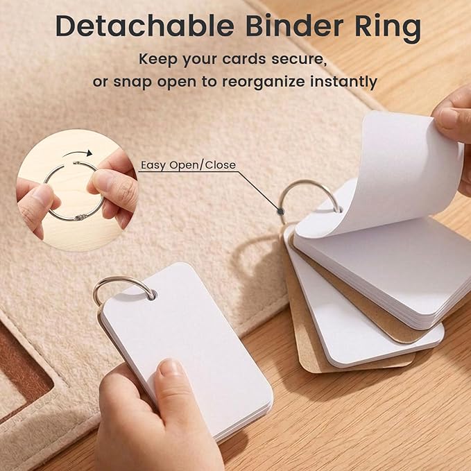 Koogel 300PCS Index Cards with Rings, 2.2 x 3.5 Inch, Small Flash Cards for Studying, Portable Blank Study Notecard for School Office Home Organization, Durable Study To Do List Note Taking Supplies