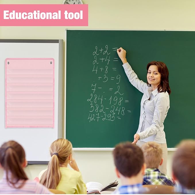 4 Pcs Magnetic Pocket Chart Standard Classroom with 40 Pcs Dry Erase Cards for Daily Schedule Class Demonstrations Office Home Activities(Pink)