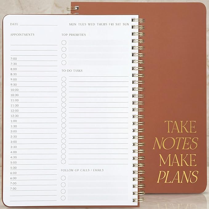 ZICOTO Beautiful Daily Planner And Notebook With Hourly Schedule - Aesthetic Spiral To do List Notepad to Easily Organize Your Work Tasks And Appointments - The Perfect Office Supplies For Women