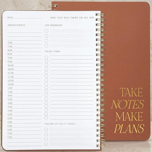 ZICOTO Beautiful Daily Planner And Notebook With Hourly Schedule - Aesthetic Spiral To do List Notepad to Easily Organize Your Work Tasks And Appointments - The Perfect Office Supplies For Women