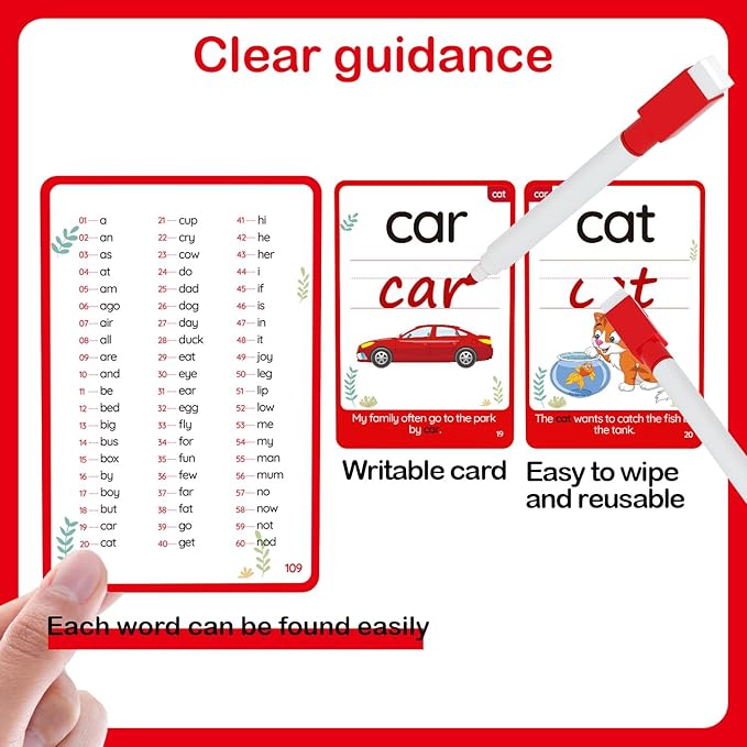WJPC 58 Cards, 116PCS High Frequency Sight Words Flash Cards for (Pre-K, Pre-Kindergarten, Kindergarten, 3,4,5, Years Ages Kids Boys Girls Toddler Flash Cards for 3-6 Years