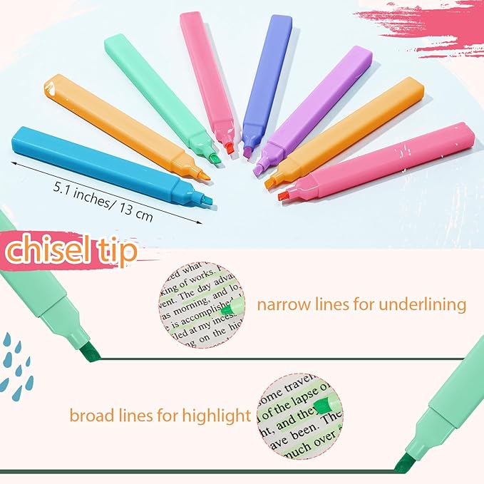 Marspark Highlighters Bulk Chisel Tip Aesthetic No Bleed Cute Color Marker Pens for Journal Planner Notes School Study Office Supplies(216 Pcs,Candy Colors)