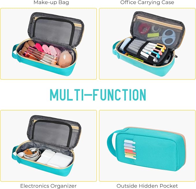 ECHSRT Large Capacity Pencil Case with Hidden Pocket, 1200D Oxford Fabric Zipper Pencil Pouch with Handle, Multi-Pocket Stationery Organizer for Office, College, Travel and Daily Carry, Teal