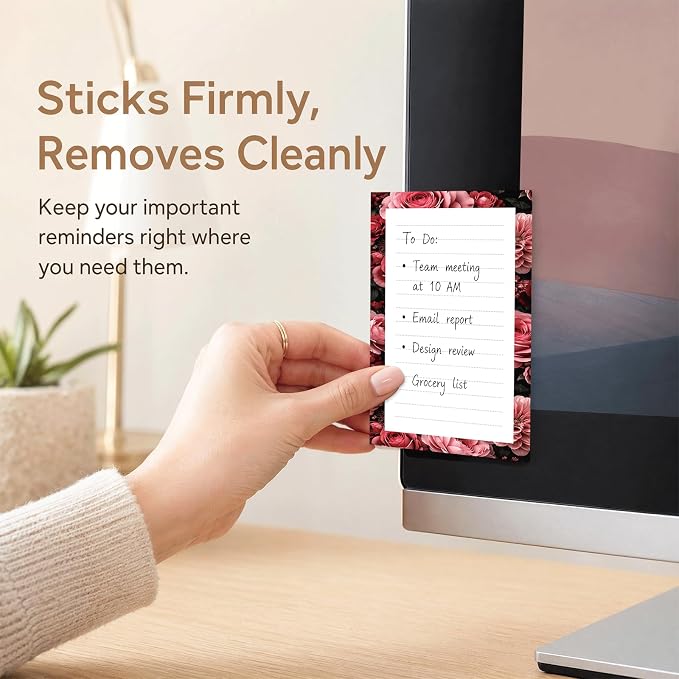 Lined Sticky Notes 4x6 in, 2 Pack Large Cute Notepads with Lines, Bright Post Memo Note Pads Big Rectangular Sticky Notes for Office Pink Red Roses