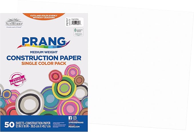 Prang (Formerly SunWorks) Construction Paper, Bright White, 12" x 18", 50 Sheets
