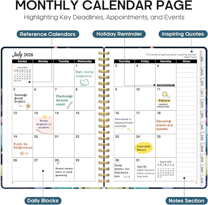 Planner 2026-2027, Academic Year Monthly and Weekly Calendar Planner, Jul 2026 - Jun 2027, Hardcover Teacher Student Planning Agenda book with Tabs, Perfect for School Office Supplies, 8.5" x 11" - Desert Whimsy