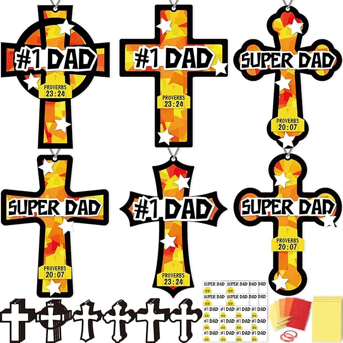 Renbuzhu 36PCS Fathers Day Crafts Bulk: Father's Religious Paper Suncatchers, Christian Sunday School Classroom Activity DIY Kits Gifts Decorations, Window Stained Glass Effect Art Supplies