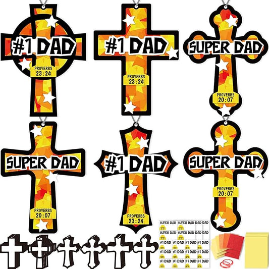 Renbuzhu 36PCS Fathers Day Crafts Bulk: Father's Religious Paper Suncatchers, Christian Sunday School Classroom Activity DIY Kits Gifts Decorations, Window Stained Glass Effect Art Supplies