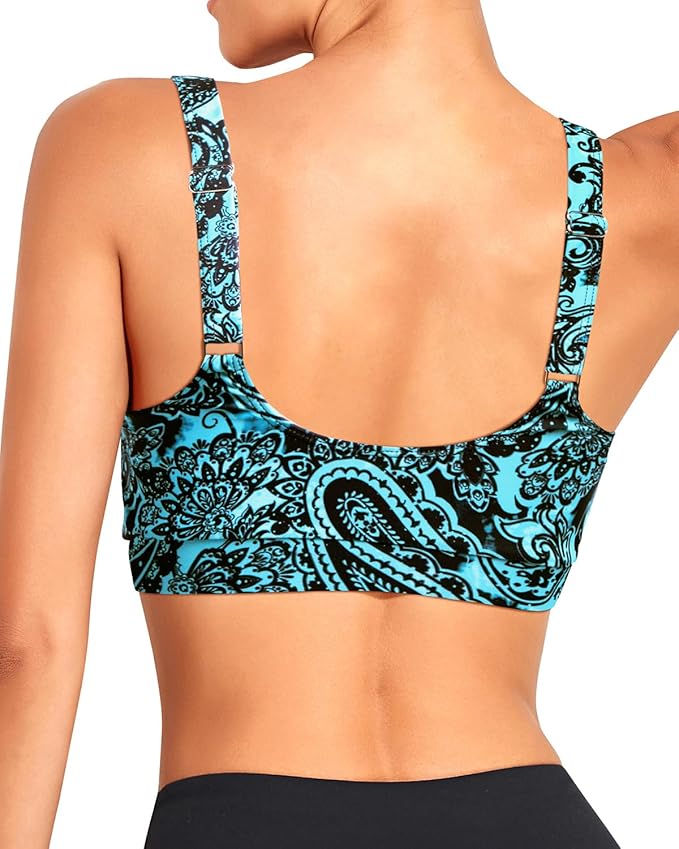 Tempt Me Women Sports Bra Bikini Tops Scoop Neck Bathing Suits Top Padded Swim Crop Tops Only