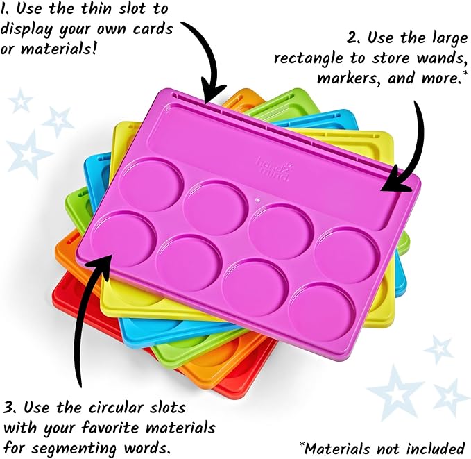 hand2mind Little Minds at Work Sound Segmenting Trays by Tara West, Phonemic Awareness, Science of Reading Manipulatives, Elkonin Boxes, Letter Sounds, Preschool Learning Activities (Set of 6)