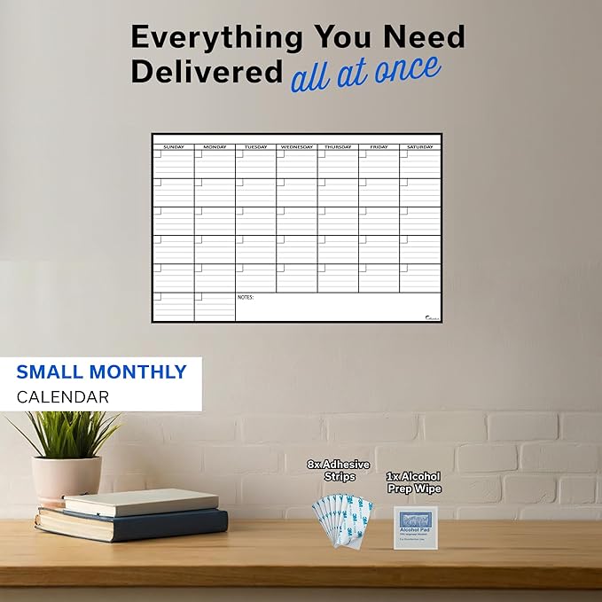 Small Dry Erase Calendar for Wall 17x26, Blank Office Reusable Family Month, Write Schedule Monthly Planner Erasable, Rolled Whiteboard White Board, Classroom Calendar Undated Dry Erase for Wall Kids