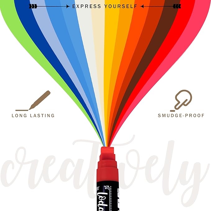 Loddie Doddie Jumbo Chalkboard Markers - 8 Pack, Multicolor, 15 mm Chisel Tip - Easy Erase Smudge Proof Chalk Markers - Bold Bright Colors For Chalk Art - Versatile Dry Erase Pens for Glass