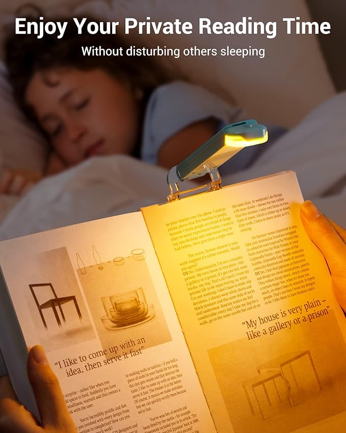 DEWENWILS USB Rechargeable Book Light, Amber Glow, Blue Light Blocking, Brightness Adjustable for Eye-Care, LED Clip on Book Reading Lights, Portable Bookmark Light for Kids (Blue)