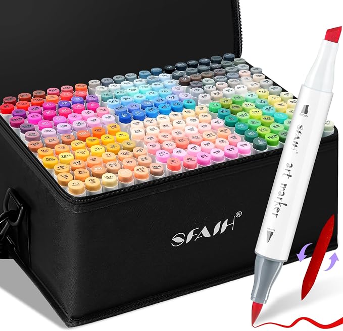 SFAIH Alcohol Markers Brush & Chisel Tip, Professional 216 Colors Set