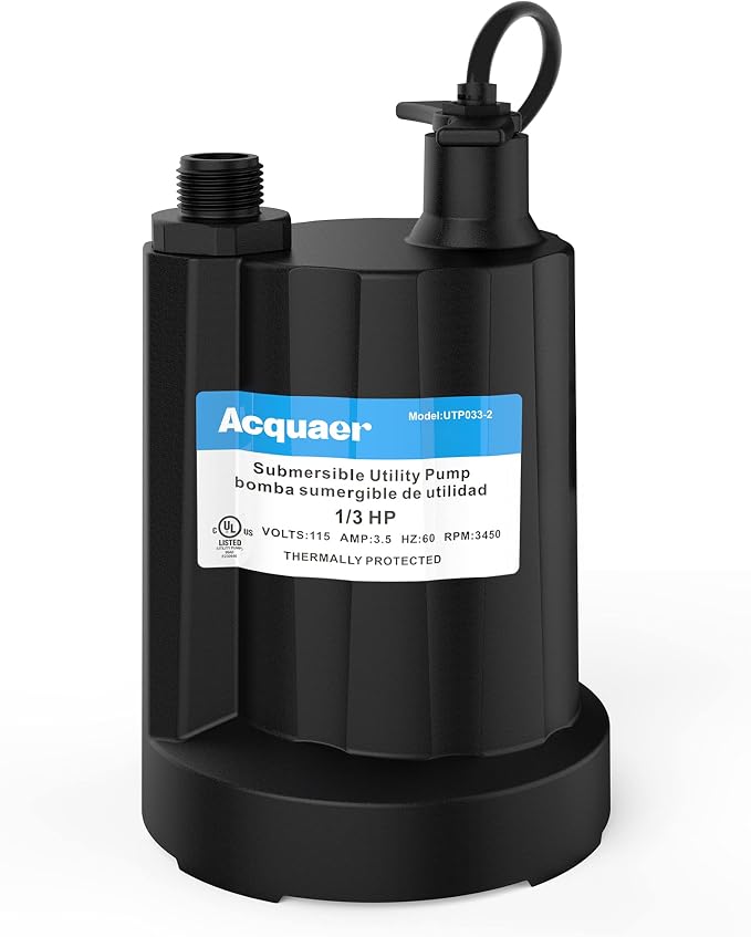 1/3 HP Submersible Water Pump 2160GPH Sump Pump Thermoplastic Utility Pump Portable Electric Water Pump Water Remove for Basement Hot Tubs Garden Pool Cover Draining with 10 ft Cord | Thermoplastic Utility Pump Electric Water Pump Water Remove for Base...