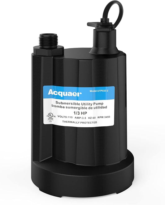 1/3 HP Submersible Water Pump 2160GPH Sump Pump Thermoplastic Utility Pump Portable Electric Water Pump Water Remove for Basement Hot Tubs Garden Pool Cover Draining with 10 ft Cord | Thermoplastic Utility Pump Electric Water Pump Water Remove for Base...