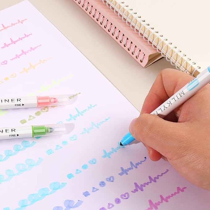 HANKU Aesthetic Highlighters Assorted Colors 12 Pack Dual Tip Highlighter Markers No Bleed Perfect for Bible and Bullet Journaling