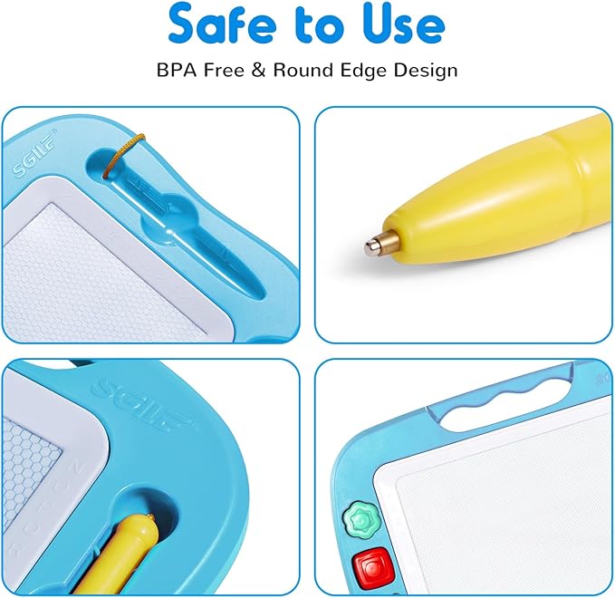 SGILE Toddler Toys for Kids, Large Magnetic Drawing Board for Birthday Gift, Toys for 1 2 3 4 Year Old Girls Boys, Etch & Sketch Pad with 4 Stamps, Learning and Educational, 16 ×13 in, Light Blue