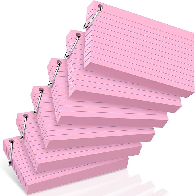 300 Count Index Cards 3 x 5 Inch Pink Flash Cards with Ring, Heavy Flashcards College Ruled Home Organization, Durable Study To Do List Note Cards with Ruled Lines for Office & School Supplies