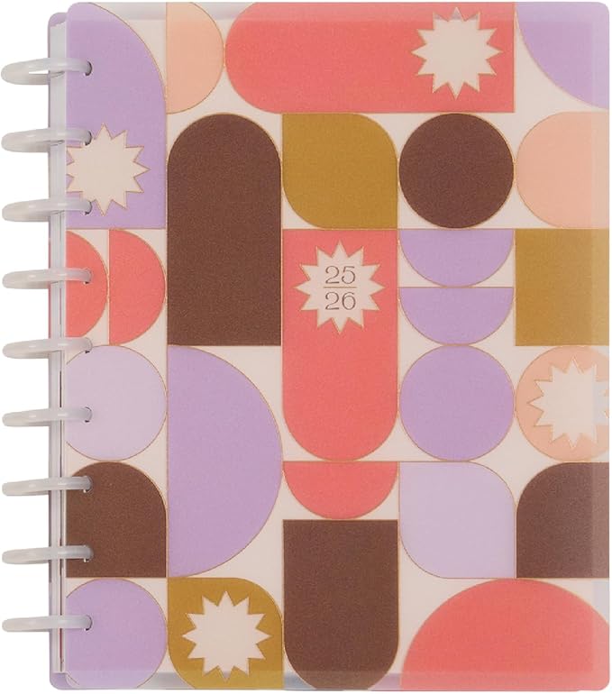 Happy Planner Disc-Bound Academic Planner July 2025–June 2026, Includes 3 Extra Months and 2 Sticker Sheets, Classic Size, 7" x 9.25", Dashboard Layout, Stacked Geos