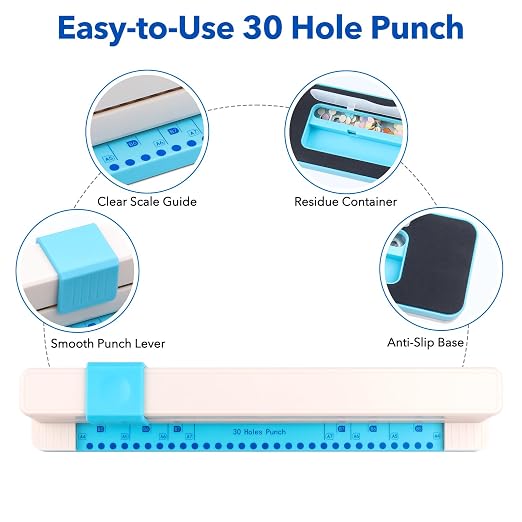 2 Pcs/Sets 30 Holes Binding Punch and Tab Machine, Loose Leaf Paper Punch Machine for Planner, A4 A5 A6 A7 B5 B6 B7 Book Binder Hole Puncher, DIY Tab Maker for Journals Notebooks Scrapbook Albums