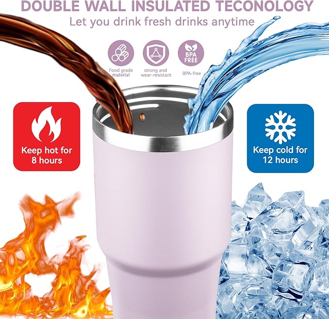 20oz Tumbler with Handle and Flip Straw Lid Double Wall Insulated Travel Coffee Mug Stainless Steel Vacuum Insulated Coffee Tumbler Cup for Hot and Cold Beverages,Leak-proof&BPA-free (20oz,Purple)