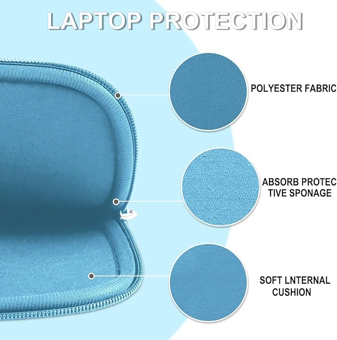 Laptop Case Sleeve 15.6 inch, Shockproof Protective Laptop Cover Briefcase Carrying Computer Bag with Accessory Pocket, Computer Bag Compatible with MacBook, HP, Dell, Lenovo, Asus, Light Blue
