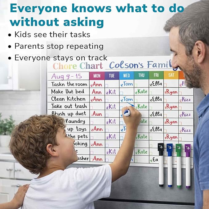 QUOKKA Magnetic Chore Chart for Kids at Home - Gift Reward Visual Schedule Chart - Dry Erase Weekly Planner - Family Task Organizer - Refrigerator Chore Board with Markers