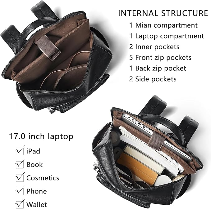 Shrrie Upgraded Large Travel Laptop Backpack with Laptop Compartmetn Fits 17 inch Laptop,Waterproof Vegan Leather Computer Backpack for Women and Men Work Business College