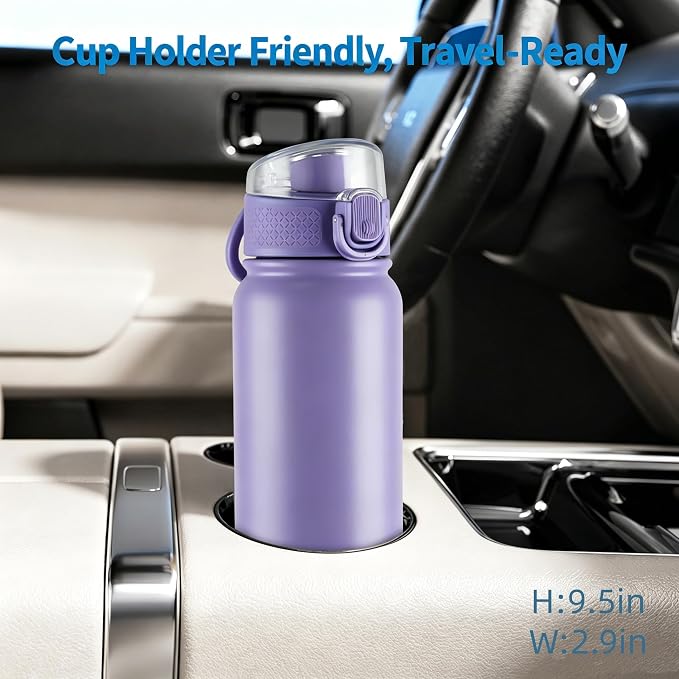 GOPPUS Insulated Water Bottle 20oz Stainless Steel BPA-Free Sports Bottle Ideal for School and Travel Silicone Spout Lid Prevents Leaks, Sweat, and Dust (Purple)