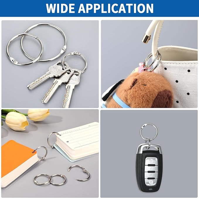 65 Pcs Binder Rings Assorted Sizes (1, 1.5 & 2 inch) - Nickel Plated Silver Metal Book Rings for Index Cards, Keychains, Loose Leaf Paper, Heavy Duty Binder Clips