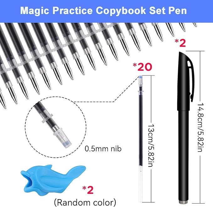 AALGO Magic Pens & Refills for Magic Copybooks,Grooved Kids Book Disappearing Ink Pen for Hand Writing Practice Books,Magic Grooved Writing Pens for Tracing Books Material for Kindergarten Kids